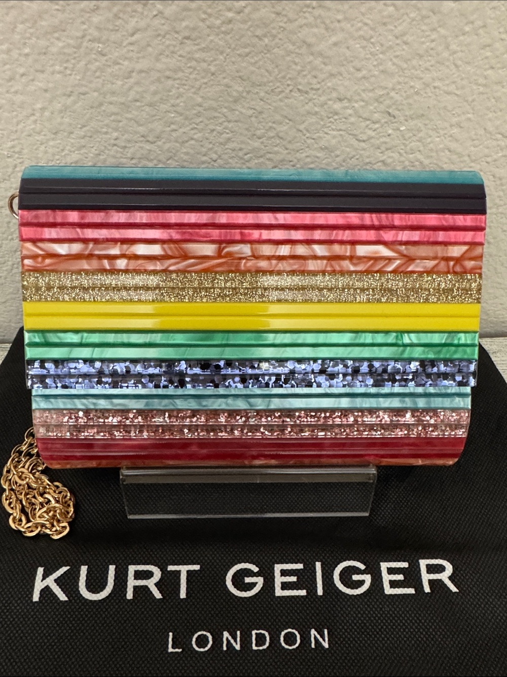 Kurt Geiger Rainbow Stripe Acrylic Clutch